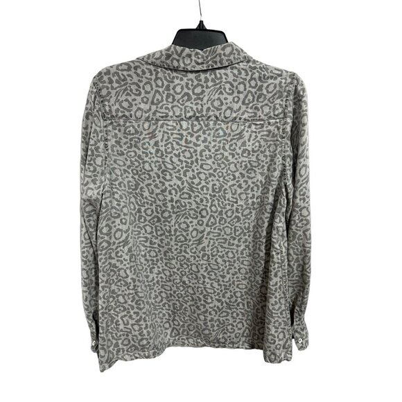 Soft Surroundings Button Shirt M Tencel Grey Leopard 2AD62 - Picture 2 of 6